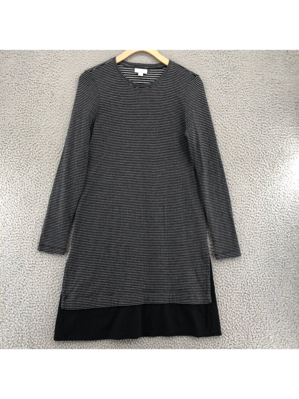 J Jill Dress Womens Small Black Striped Cotton Mini T Shirt Shift Long Sleeves